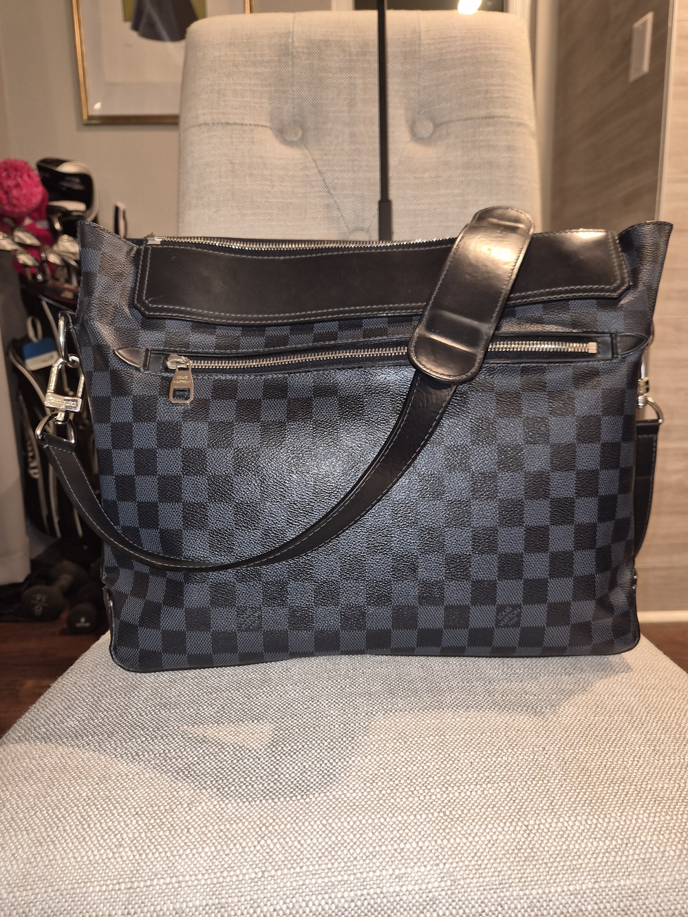 Louis Vuitton Damier Cobalt Greenwich Messenger Bag Crossbody Black Blue